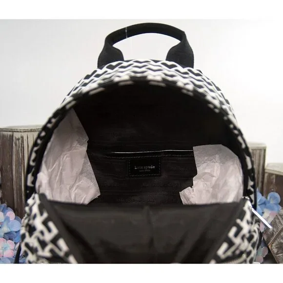 Kate Spade Sam Icon Black White Heart Nylon Jacquard Small Backpack Bag NWT - Picture 7 of 7